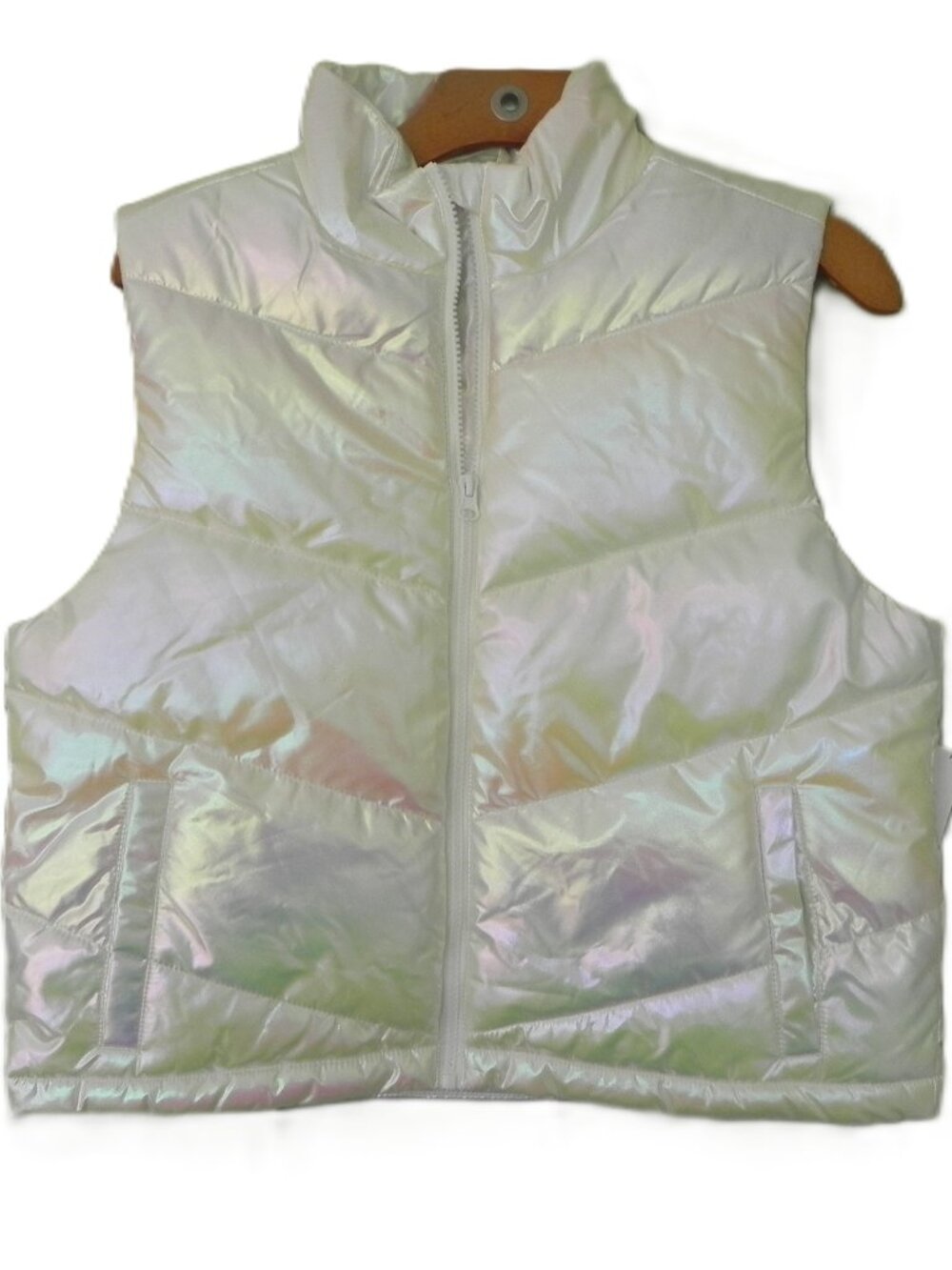 NWT Stunning Xersion Puffer Vest Iridescent White Girls Size XL- 16 or 18.5 Plus